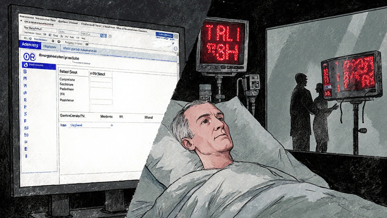 Patient in hospital with abnormal vital signs while electronic record shows unnoticed generic drug substitution.