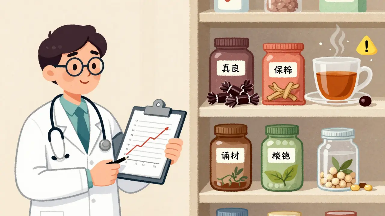 A split scene showing a doctor with rising blood pressure readings and pantry items labeled with warning signs.