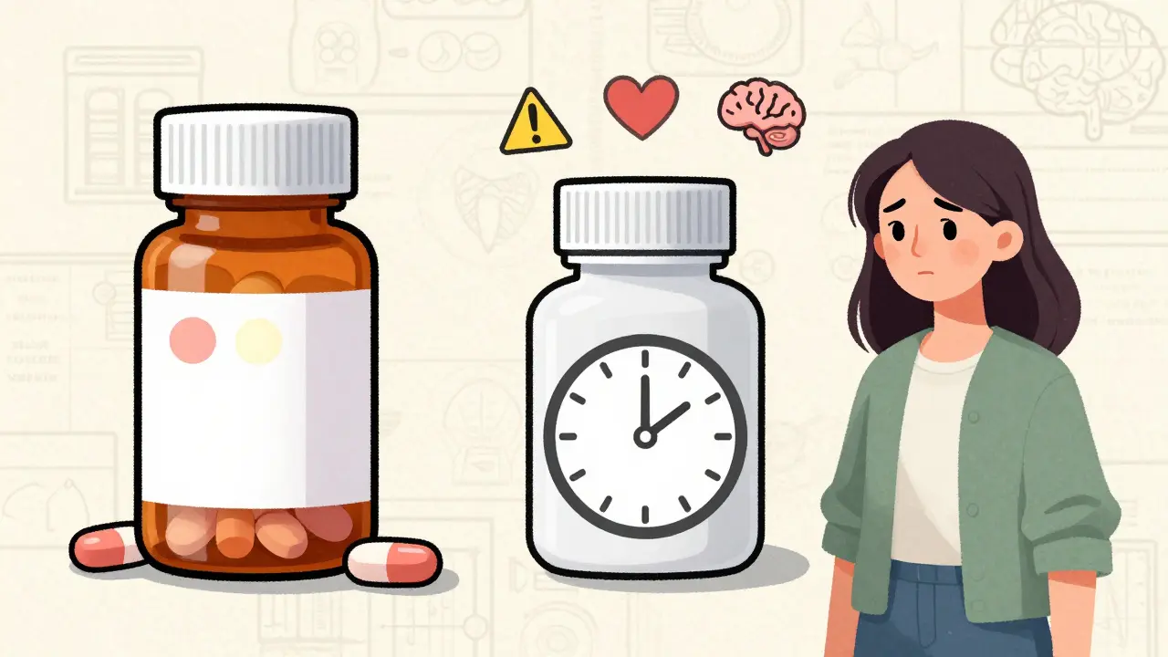 Side-by-side illustration of combined and progestin-only birth control pills with warning icons floating above.