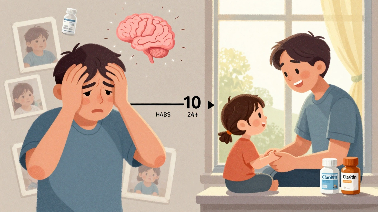 Split image showing memory loss from medication on one side and restored clarity with safer alternatives on the other.