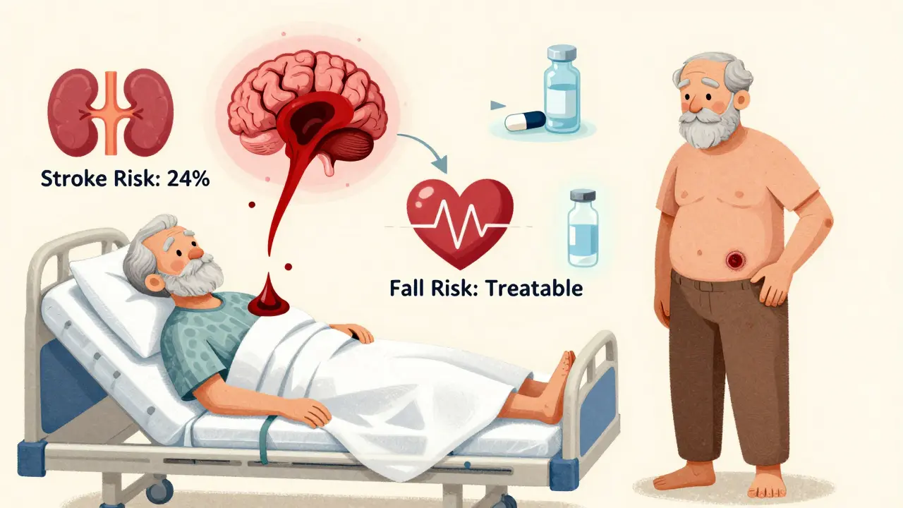 Contrasting images of stroke risk versus treatable fall injury in elderly patients.