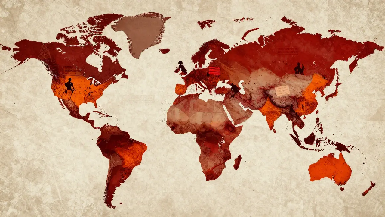 World map highlighting strict medication laws in Asia and Middle East regions