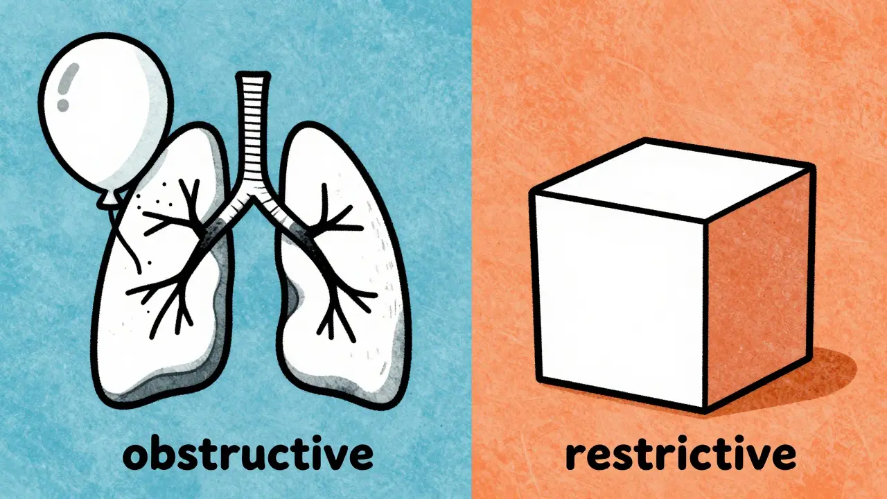 Illustration comparing obstructive vs restrictive lungs