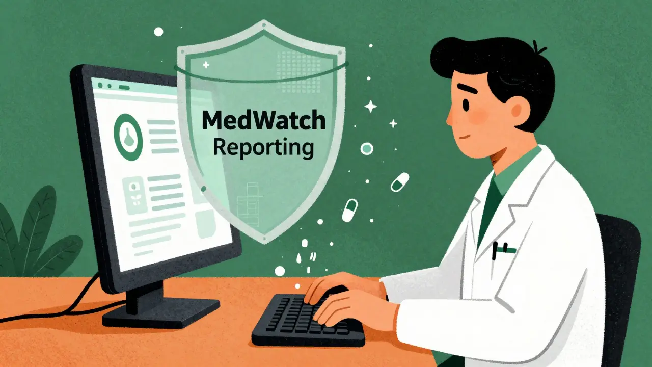 Pharmacist submitting safety report via digital platform