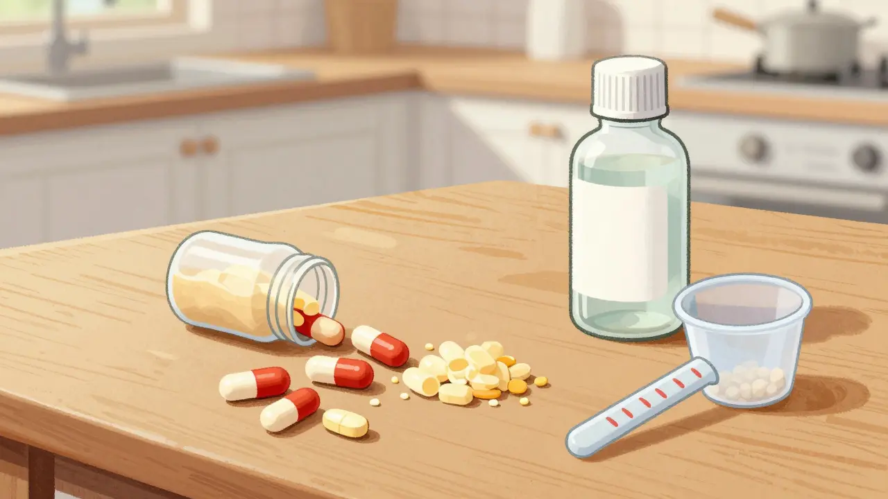 Different forms of generic medication on a table