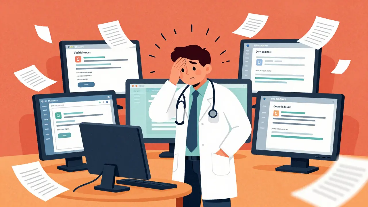 Doctor struggling with disconnected screens and REMS admin burden