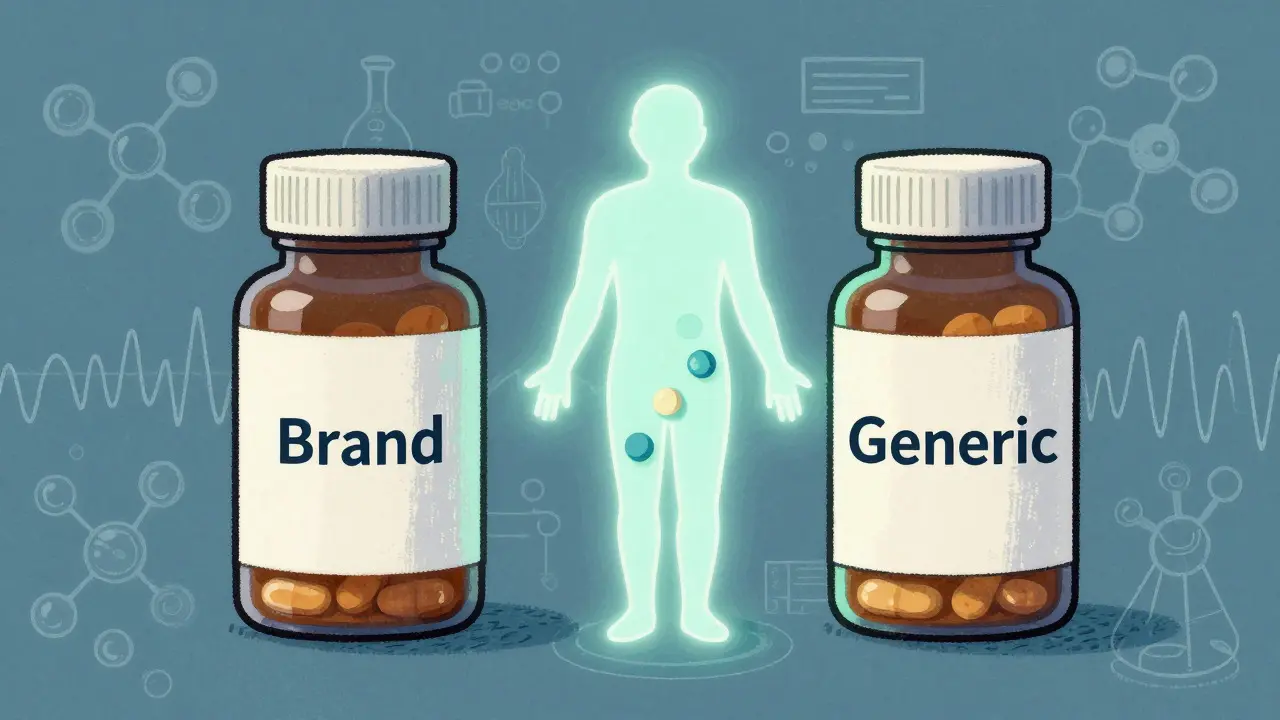 Illustration showing identical effects of brand and generic pills