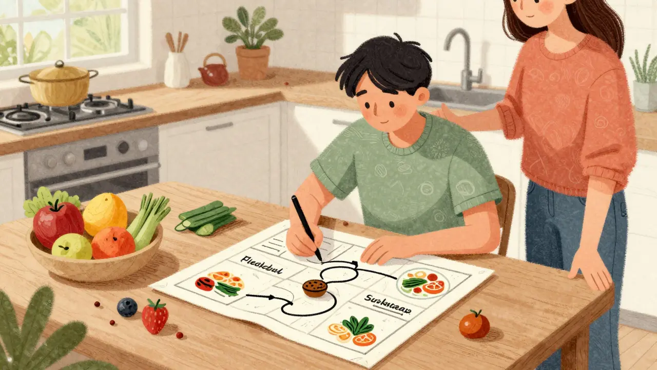 Person planning flexible weekly meals with support from a friend