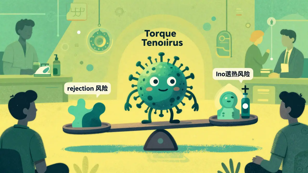 Conceptual art showing a virus balancing rejection and infection risks