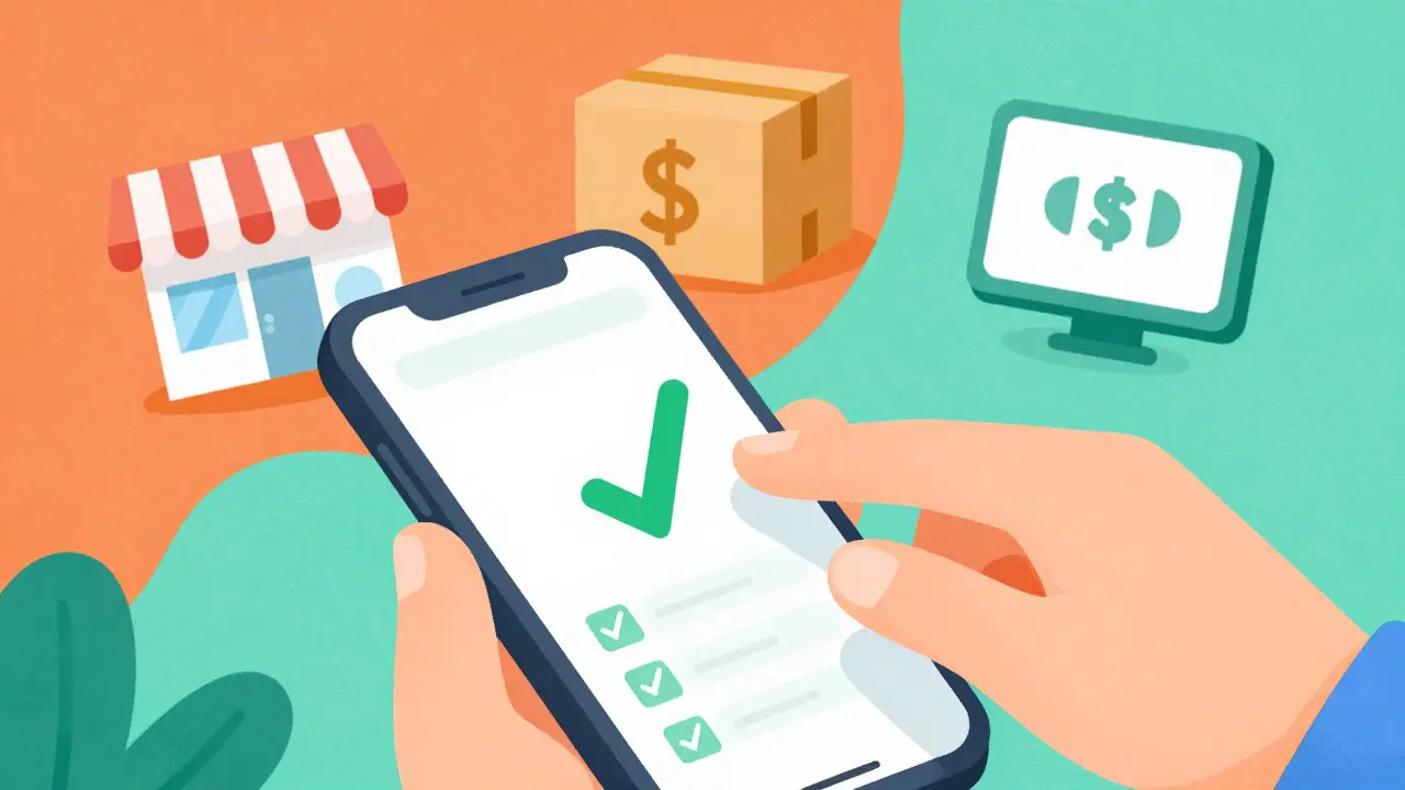 Smartphone showing price comparison tools with icons for pharmacies and telehealth